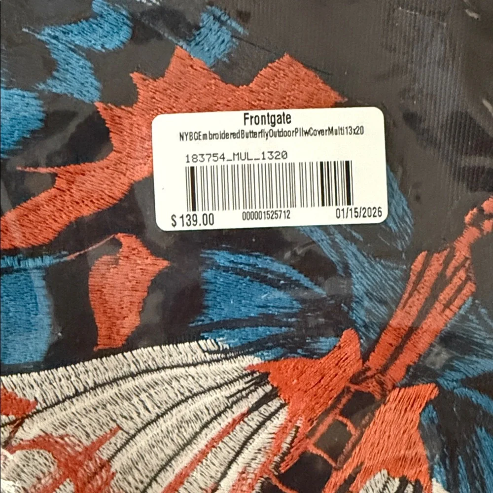 Frontgate Butterfly Embroidered Outdoor Pillow Cover - 13” x 20” - NWT